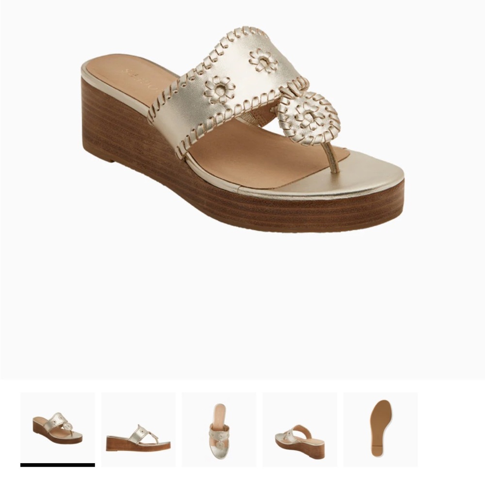 Jack Rogers Mid Wedge Sandals 7.5 Platinum